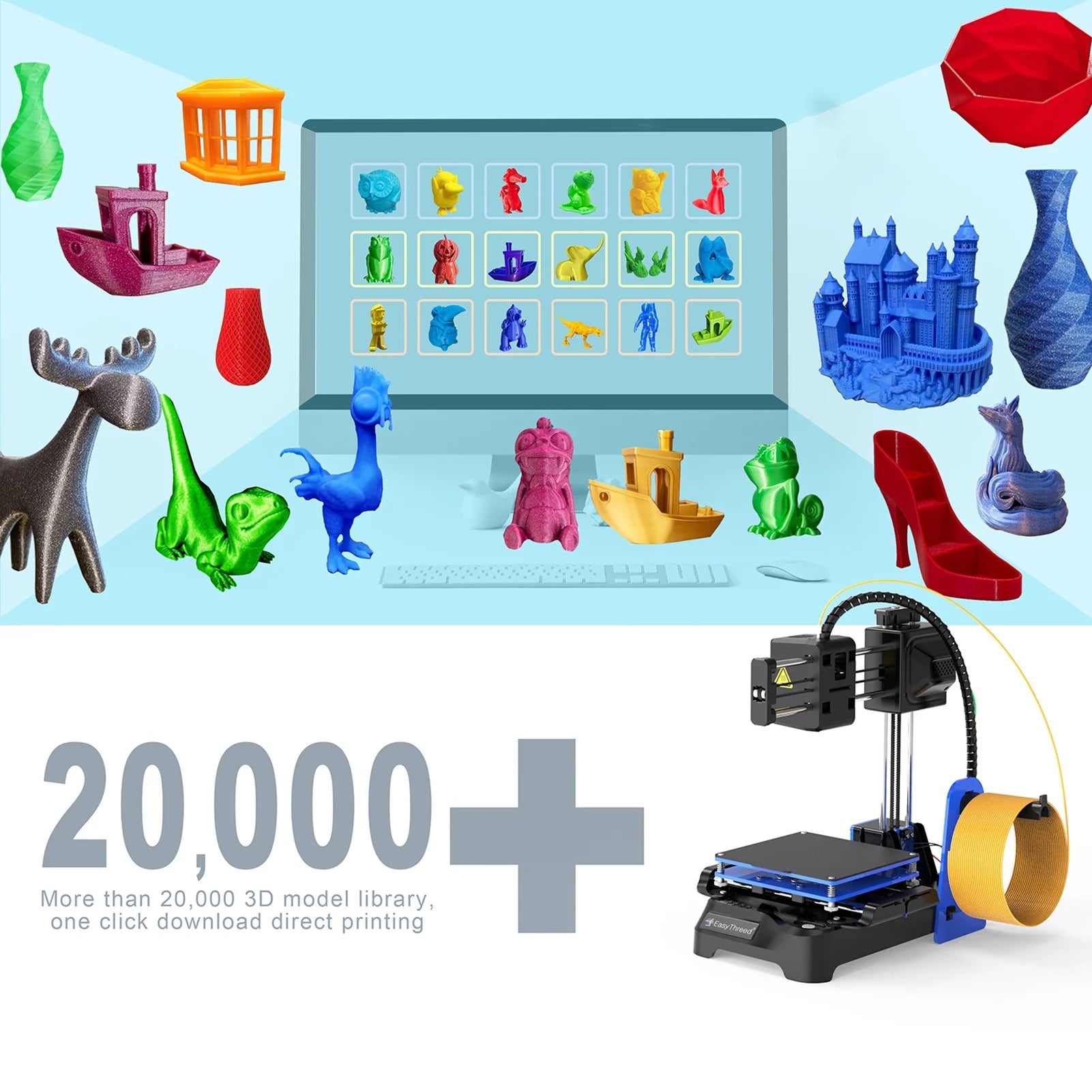 K7 3D Printer High Precision Desktop Mini 3D Printing Machine for Kids Teens Beginners Student, Print Size 100X100X100Mm