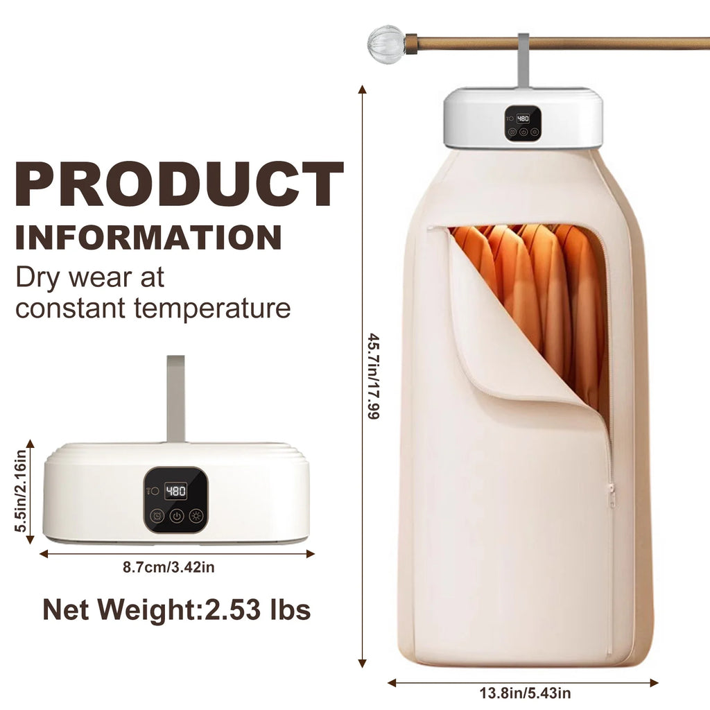 Portable Clothes Dryer,600W Mini Laundry Dryers with Remote Control, Small Compact Foldable Electric Drying Machine with Dry Bag for Travel,Rv, Home,Apartment