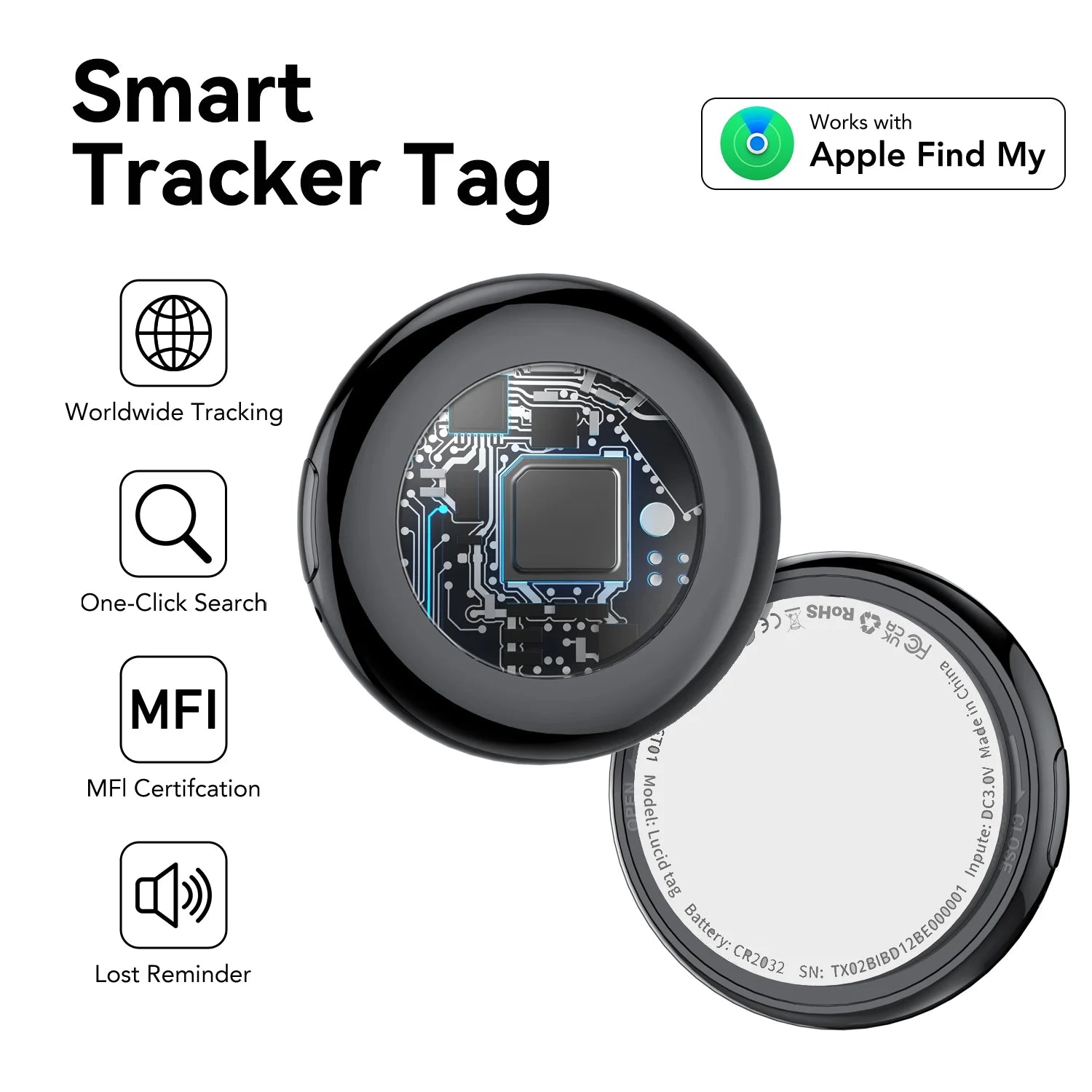 Bluetooth Tracker, Smart Air Tracker Tags-1 Pack, Key Finder and Item Locator Works with Find My (Ios Only), with Protective Case/Key Ring/Lanyard, Tracker Tag for Keys/Luggage/Wallet, Etc.