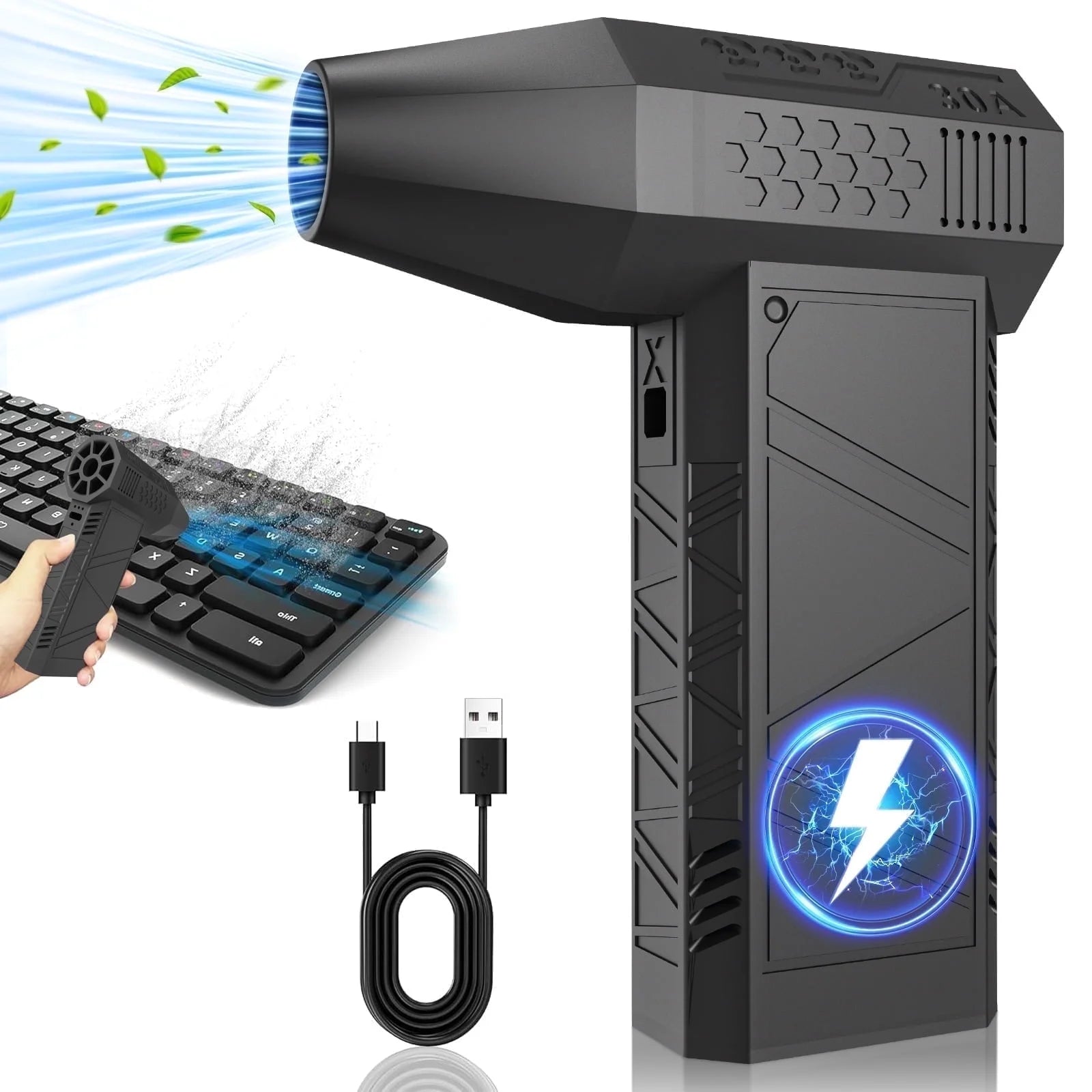 Compressed Air Duster, 130000RPM Cordless Electric Air Blower for Computer, 3-Gear Adjustable Power Dust Cleaner, Rechargeable Portable Mini Blower for Electronics, Keyboard&Car