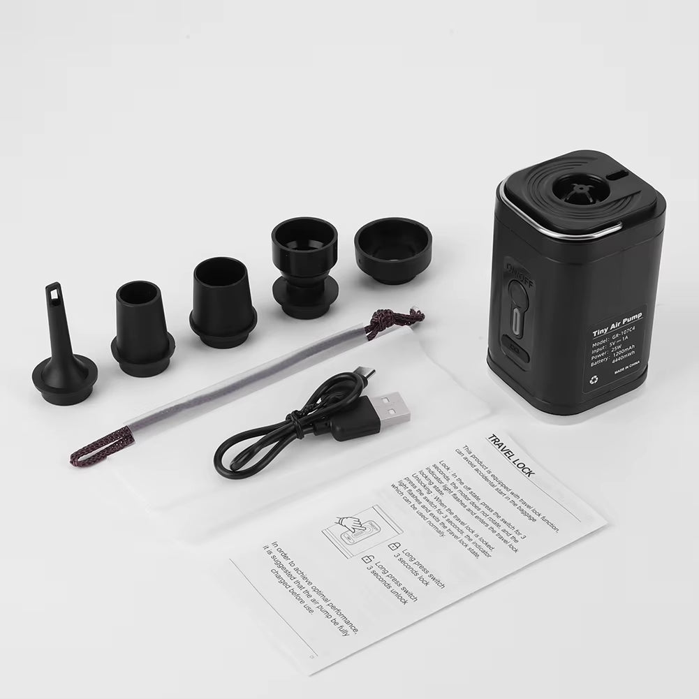Electric Air Pump Camping Light 3 Lighting Modes Mini Inflate Deflate Pump Rechargeable for Air Beds Boat Swimming Ring