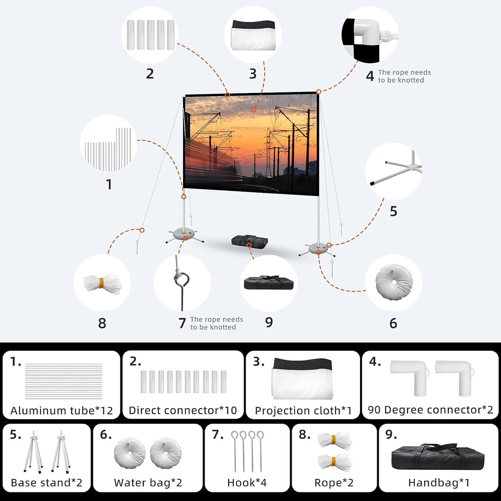 Portable Projector Screen with Stand Outdoor: Camping Projection Screen 80 Inch