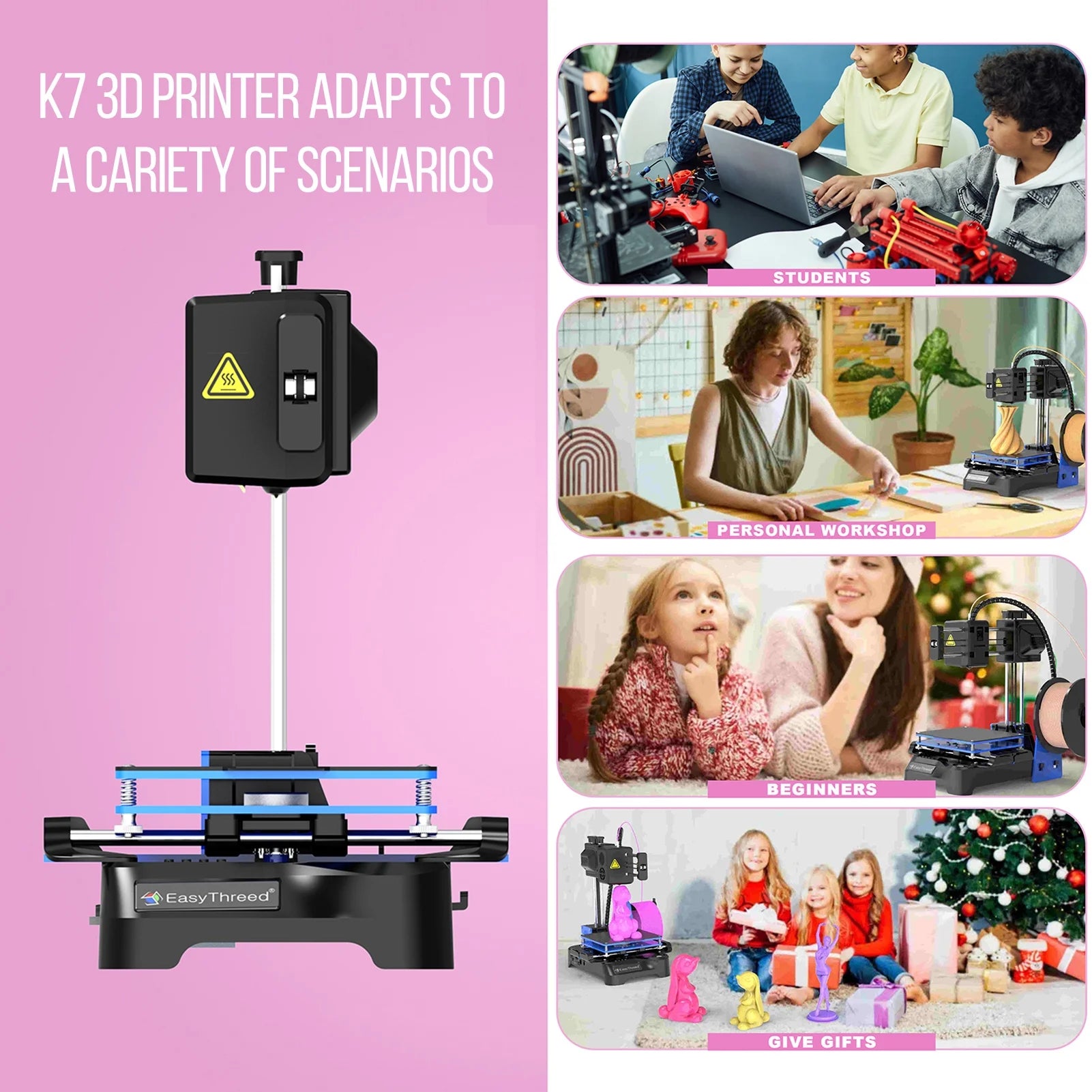 K7 3D Printer High Precision Desktop Mini 3D Printing Machine for Kids Teens Beginners Student, Print Size 100X100X100Mm